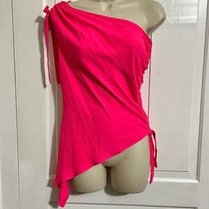 Amanda Uprichard One Shoulder Side Tie Blouse Hot Pink Medium Z